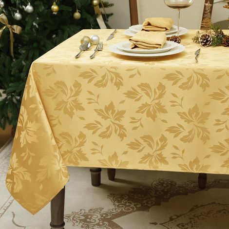 Tischdecke Gold 140x240 cm abwaschbar Jacquard-Damast Muster rechteckig