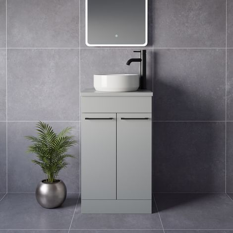 Napoli 390 Gloss Grey Pearl 500mm 2 Door Vanity Unit for Countertop Basins - 500mm - Matt Black 160mm Handle