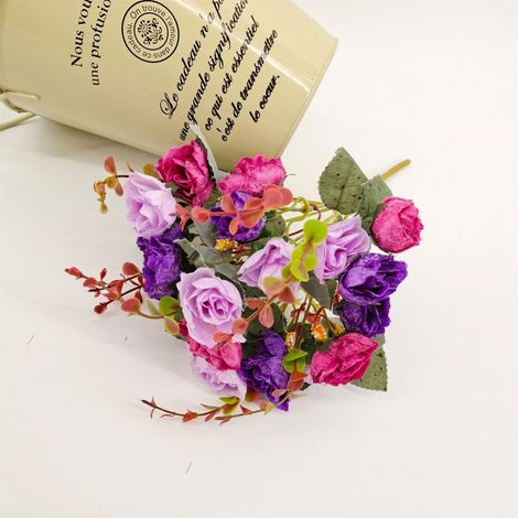 Roses - Bouquet De Fleurs Artificielles - Pour Décoration Mariage Et Intérieur - 21 Pièces - Longueur Totale 30 Cm (1/3)