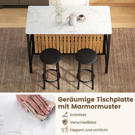 Confort d’assise avec 2 tabourets de bar, table de cuisine effet marbre, rangement 2 niveaux (1/5)