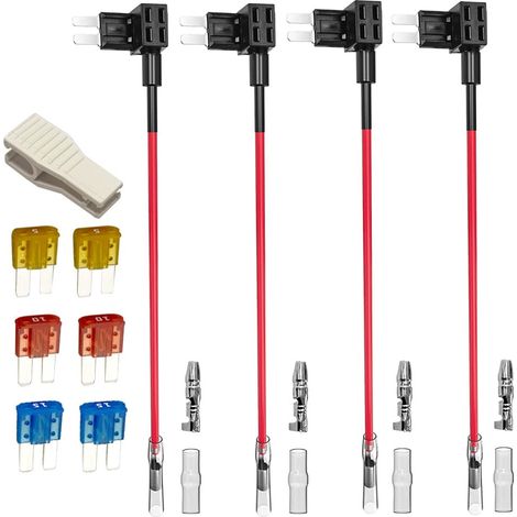 4pcs Adaptateur Lame Porte-fusible, avec 6pièces de Fusible à Lame (5A 10A 15A) et 1pièce de Extracteur de Fusible (1/5)
