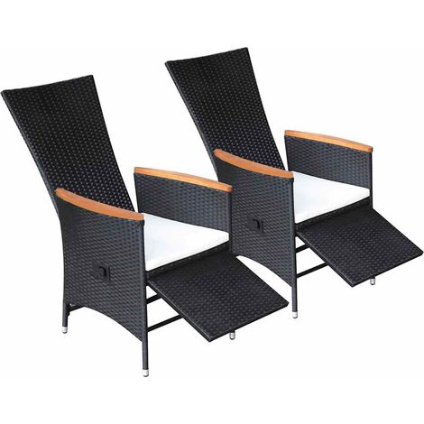 vidaXL Sillas reclinables jardín y cojines 2 uds ratán sintético negro (1/2)