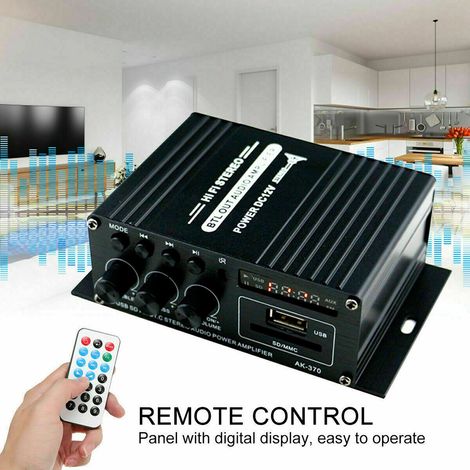 Amplificateur audio stéréo HiFi 400 W (2 x 200 W) pour voiture et maison, avec caisson de basses, Bluetooth, EDR et design LED.