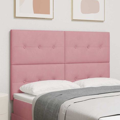 Tête de lit 144 cm en velours rose, hauteur réglable 118/128 cm - PANGIVO (1/5)