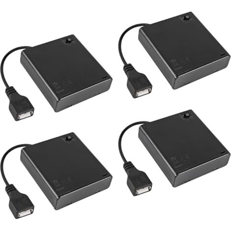Lot de 4 boîtiers de piles AA à 4 emplacements pour piles AA 6 V - Port d'alimentation USB avec couvercle - Interrupteur marche/arrêt - Prise USB femelle pour bloc de construction de batterie - Kit (1/5)