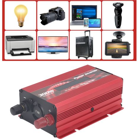 300-W-Solarwechselrichter für den Außenbereich, modifizierter Sinus-Wechselrichter, 12-V-DC-zu-220-V-AC-Wandler mit 2,0-A-USB-Anschluss, Lüfter und LCD-Bildschirm (Rot) (1/5)