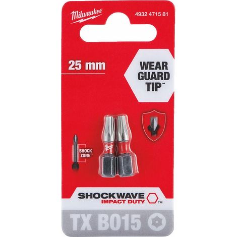 Schrauberbits Milwaukee tx bo15 25 mm 2er Pack stoßfest präzise Spitzen (1/2)