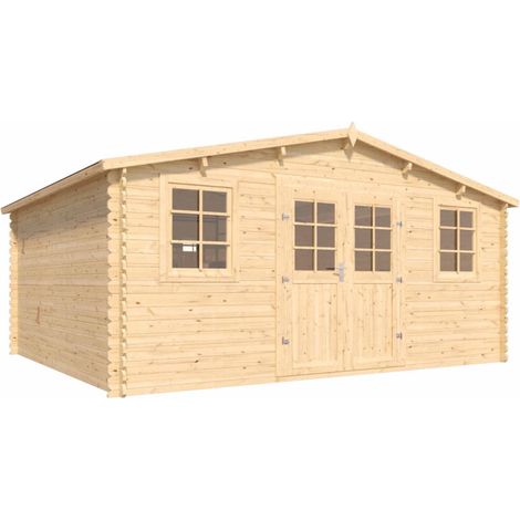 Abri de jardin en bois avec toiture en feutre bitumé et serrure inox VALLO  17m² (1/5)