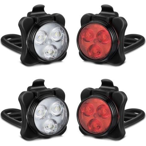 Set mit 2 wiederaufladbaren Fahrradlichtern, LED-Fahrradlichter vorne und hinten, 4 Beleuchtungsmodi, 650 mAh Lithium-Batterie, Fahrradscheinwerfer, IPX4 wasserdicht, einfach zu montieren für Männer u (1/4)