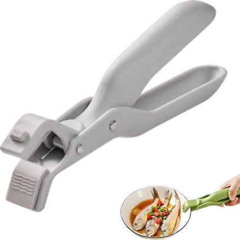 Pince de maintien pour bols, assiettes et plats de service en silicone gris résistant à la chaleur, avec poignée antidérapante et anti-brûlure. (1/5)
