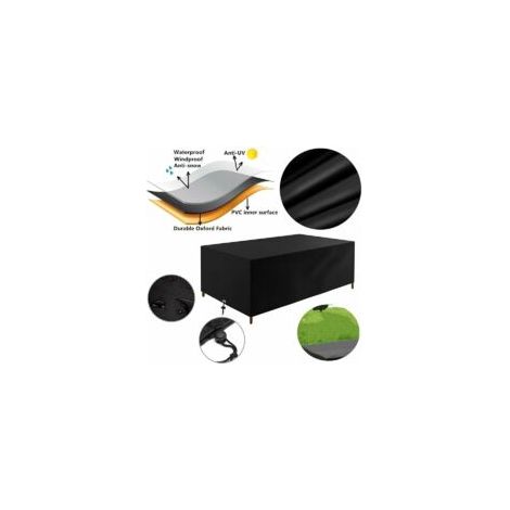 Telo di copertura per mobili da giardino 170x94x70cm, telo protettivo per tavoli e mobili da giardino - Impermeabile, antivento, resistente ai raggi UV, resistente al freddo, in tessuto Oxford (nero) 
