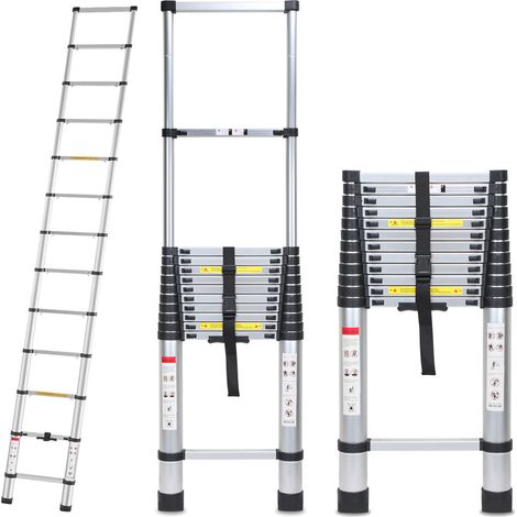 SWANEW Scala telescopica 5m 13numero di gradini Alluminio argento Scala multiuso fino a 150kg (1/5)