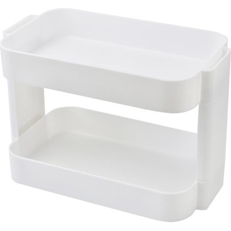 Étagère de rangement blanche à 2 niveaux (24x14,5x18cm) - Organisateur de bureau compact en plastique pour salle de bain, cuisine et cosmétiques (1/5)