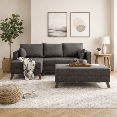 Schlafsofa Stoff Anthrazit - Ecksofa inklusive Ottomane - Links -