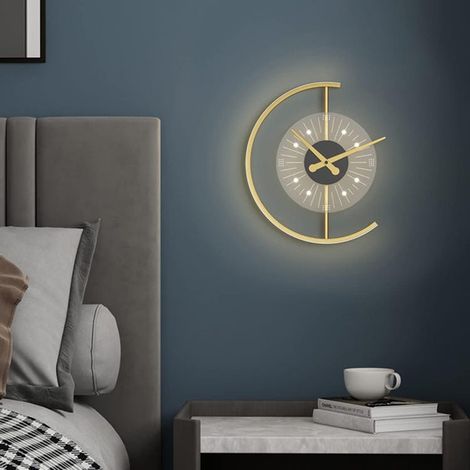 Orologio da parete con luce LED, orologio da parete digitale con regolazione dell'intensità, ferro, oro, luce bianca (1/4)