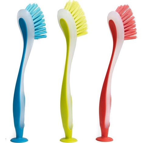 Juego de 3 cepillos para lavar platos, cepillo para azulejos, cepillo para bordes de grietas de paredes de baño, ventosa, ayudante de cocina multiusos (1/3)