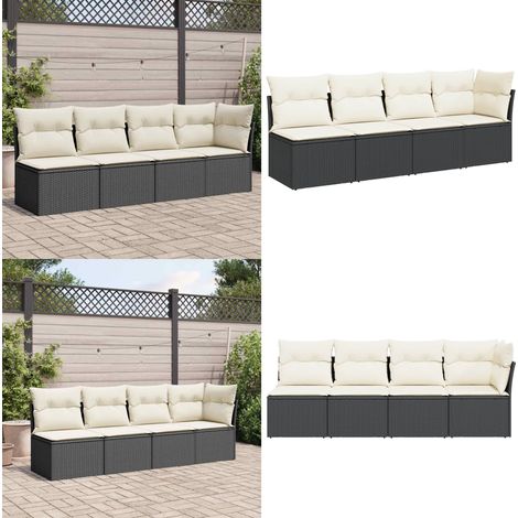Gartensofa mit Kissen 4-Sitzer Schwarz Poly Rattan - Gartenmöbel - Garten Sofa - Ratan Möbel - Outdoor Furniture - Ausstattungsgarten - Home & Living (1/5)