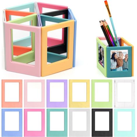 Lot de 12 mini cadres photo magnétiques colorés - Combinaison modifiable - Cadre photo créatif pour réfrigérateur et bureau - 12 couleurs (1/5)