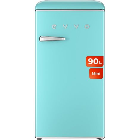 EVVO Frigorífico Mini F26 Retro Azul Pastel, 95 litros, diseño vintage, bajo consumo, silencioso