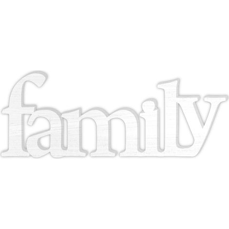 Lupia - Scritte in Legno 3D FAMILY, WOOD WRITE colorazione Bianca, Decorazione Made in Italy, Facile da Appendere o Appoggiare, per Casa e Negozio, Bianco, 67x26x1 cm, legno ecologico MDF (1/4)