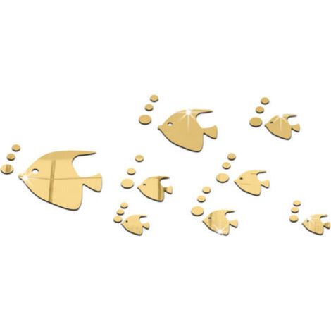 (Gold) 3D Tropical Fish Mirror Effect Wall Sticker Fashion Design Decal Art Home Decor (1/5)