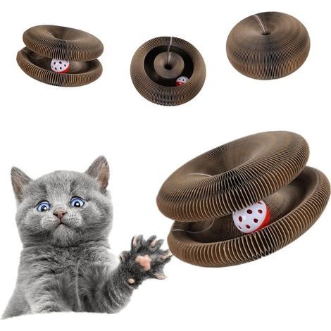 Katzenspielzeug, 2-in-1-Kratzbaum aus Pappe, magisches, faltbares Kratzbrett, interessantes Katzenkratzspielzeug mit Glöckchenball, interaktives, faltbares Kratzspielzeug (1/5)