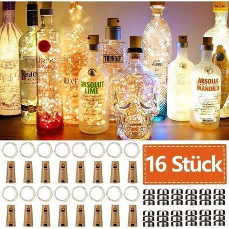 16pcs guirlande lumineuse 2m 20 LED guirlande de bouteille guirlande lumineuse bouteille étanche pour Halloween fête de noël mariage batterie incluse - jaune chaud - RW (1/4)