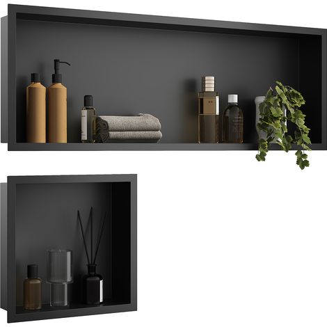 ELEGANT Shower Niche 304 Stainless Steel Wall Insert, Black Shower Caddies Modern Design, Shower Niche Two-piece Set(ENF30+ENF90) (1/5)