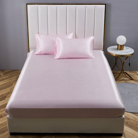 1 Drap Housse, Satin, 140x190 cm, Bonnet 30 cm, Microfibre, Matelas Épais