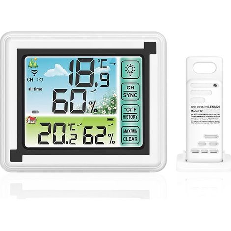Station Météo Sans Fil Avec Capteur Extérieur Thermomètre et Hygromètre Numérique Intérieur Extérieur Rétroéclairage Réglable avec Grand écran LCD pour la Maison et Le Bureau (1/4)