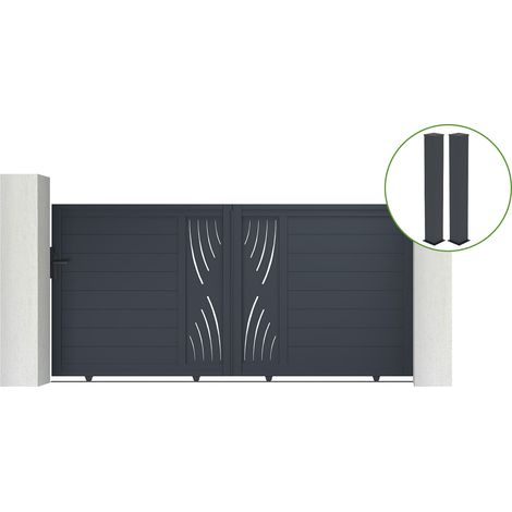Puerta corredera 3m VELETA H.140cm aluminio gris + 2 postes 20x20cm H.166cm (1/5)