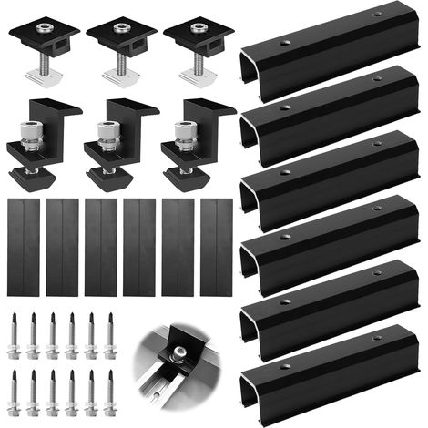Support Panneau Solaire, Support Panneau Solaire Sol, Rail Panneau Solaire, Kit de Support de Panneau Solaire 12 cm Et Accessoires Noir Réglable de 30 à 35 Mm, Support Pour Panneaux Solaires (1/5)