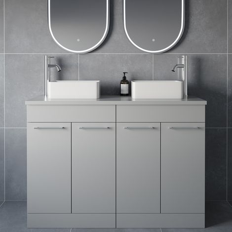 Napoli 460 Gloss Grey Pearl 1200mm 4 Door Vanity Unit for Countertop Basins - 1200mm - Chrome 160mm Handle