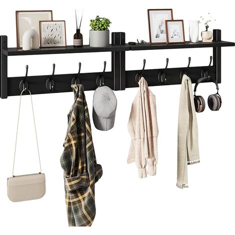 HWS001B-2 Coat Hooks Wall Coat Rack Entrance Cabinet Floating Cloakroom Hanging Shelf Bedroom Bathroom Black (1/4)