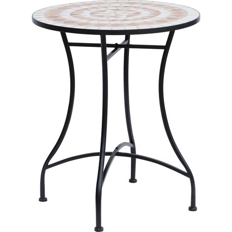 Runder Gartentisch Ø60 cm, Mosaiktisch, Balkontisch & Beistelltisch aus Stahl und Keramik, Höhe 71 cm, für Garten & Balkon, Orange/Weiß