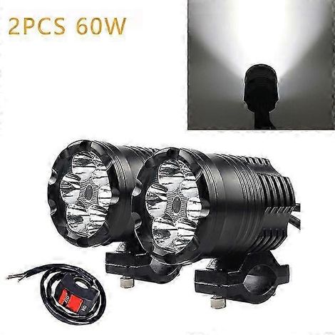 2 phares LED additionnels 60 W pour moto, projecteur LED auxiliaire 12 V/24 V (2 pièces 60 W avec interrupteur) (1/4)