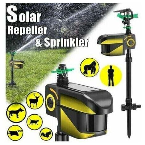 BUNTHAUS Solarbetriebenes, aufladbares Tierabwehrmittel, Infrarot, automatische Induktionsbewässerung, Bewegungserkennung, aktiviertes Abwehrmittel für den Außenbereich, für Hunde, Katzen, Vögel, Tier (1/4)