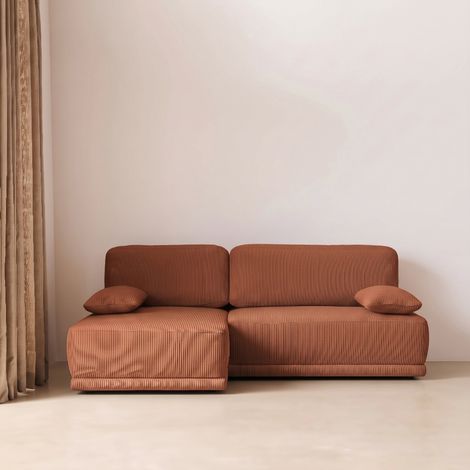 Banquette canapé d'angle gauche convertible 3 places velours côtelé avec coffre - Nelson Velours côtelé Brique (1/5)