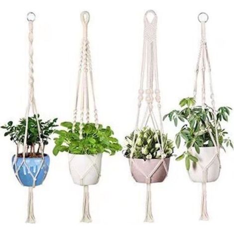 4. Panier suspendu en macramé Panier suspendu en corde de coton Pot de fleur Porte-plante en macramé robuste Panier suspendu 4 pieds 41 pouces Cintre tissé à la main pour balcon décoration de jardin (1/5)