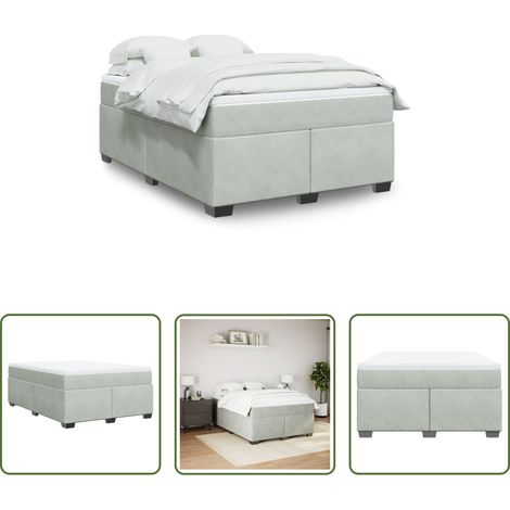 vidaXL Surmatelas -  Sommier à lattes de lit et matelas Gris clair 140x190cm Velours (1/5)