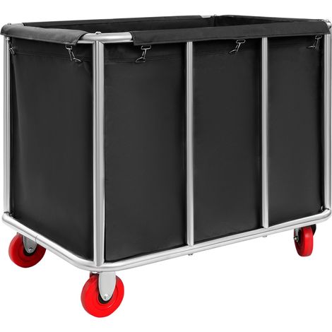 Chariot de blanchisserie - Noir - 90x65x80 cm - Acier inox - Charge 117 kg - 4 roues - Pour hôtel, laverie, hôpital