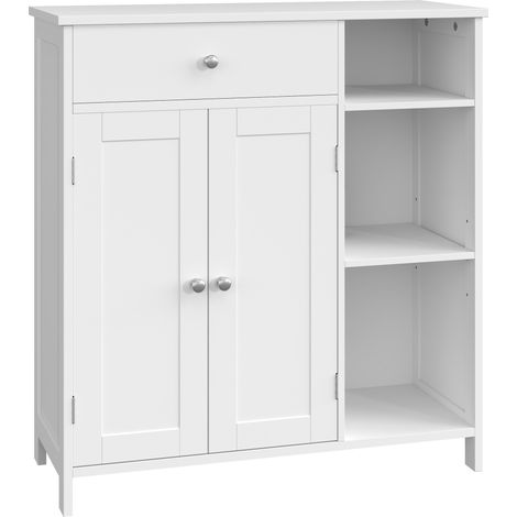 Armoire de Rangement Salle de Bain, avec Tiroir et 2 Portes, Meuble de Salle de Bain, 3 Compartiments, Étagères Réglables, Blanc (1/5)