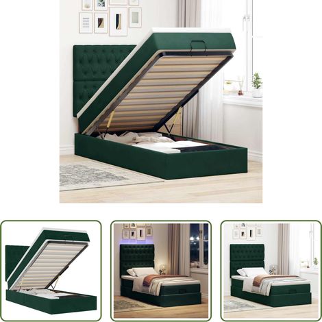 vidaXL LED-Beleuchtung - Ottoman-Bett mit Matratzen & LEDs Dunkelgrün 80x200 cm Samt (1/5)
