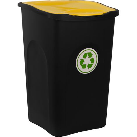 Stefanplast® Mülleimer mit Deckel 50L Abfalleimer Geruchsarm Küche Bad Biomüll Gelber Sack Kunststoff Mülltrennung  schwarz/gelb