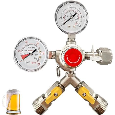Reducteur de Pression, Détendeur Bière en Laiton avec Manomètres Doubles Régulateur CO2 Filetage D'entrée W 21,8 à Droite 1/14 Extérieur G3/4 pour Brassage (1/3)