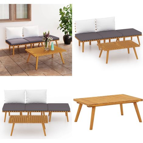 Muebles de jardín 4 piezas con cojines madera maciza de acacia - Muebles de exterior - Sofás de jardín