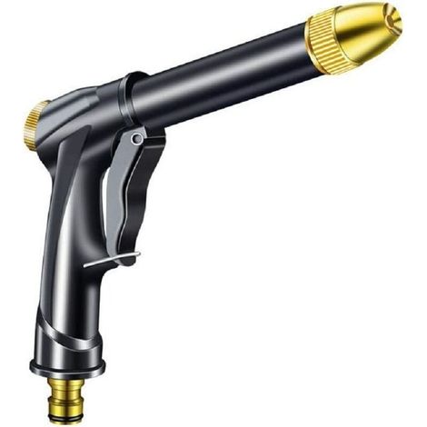 Pistolet à eau haute pression en laiton robuste avec buse pivotante et débit réglable pour le jardinage, le lavage de voiture, l'arrosage et le nettoyage des plantes. Couleur : noir.