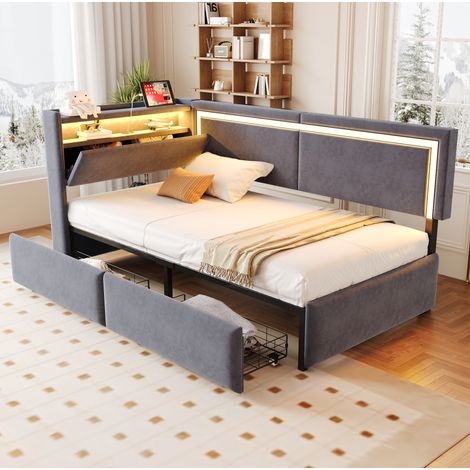 letto letto 90x200 contenitore LED USB velluto OKMYHOME (1/4)