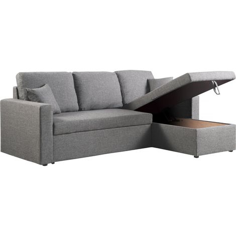 Divano angolare trasformabile/reversibile con cassapanca "Alain II" - 3 posti - Grigio chiaro
