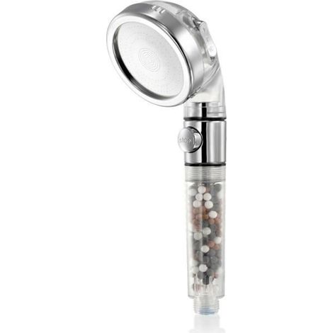 Pommeau de douche chromé avec bouton d\'arrêt Douchette à main 5 jets Choix de pommeau de douche Pointes anti-calcaire Type universel-Ywey (1/4)